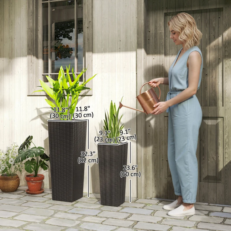 Outsunny Set of 2 Tall Planters for Outdoor Plants with Drainage Holes, Outdoor Flower Pots for Entryway, Patio and Deck