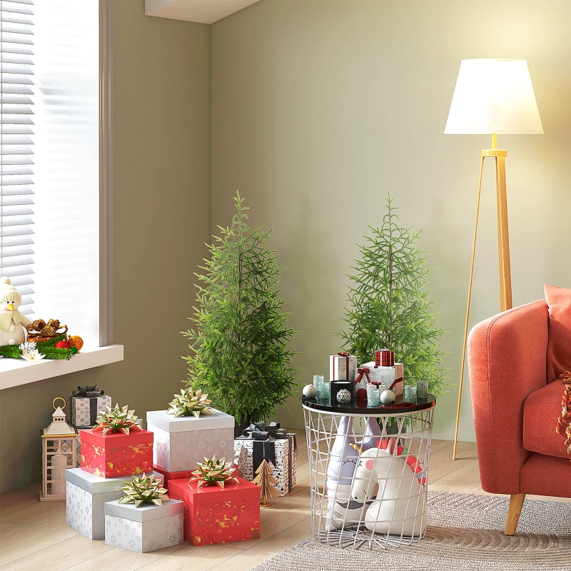 HOMCOM Set of 2 Artificial Christmas Tree, 4 ft Norflok Pine Xmas Tree with 133 Molded Tips and Pot Base, Easy Assembly, Green