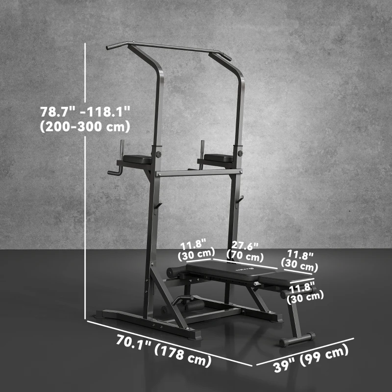 Soozier Foldable Power Tower Pull Up Dip Station with Adjustable Weight Bench for Home Gym Strength Training Fitness