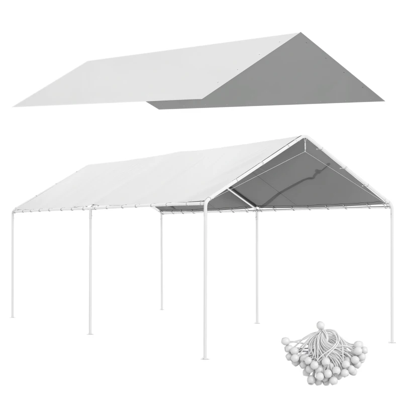 Outsunny 10 x 20ft Carport Roof, UV Resistant Canopy Replacement Cover with Ball Bungee Cords, White