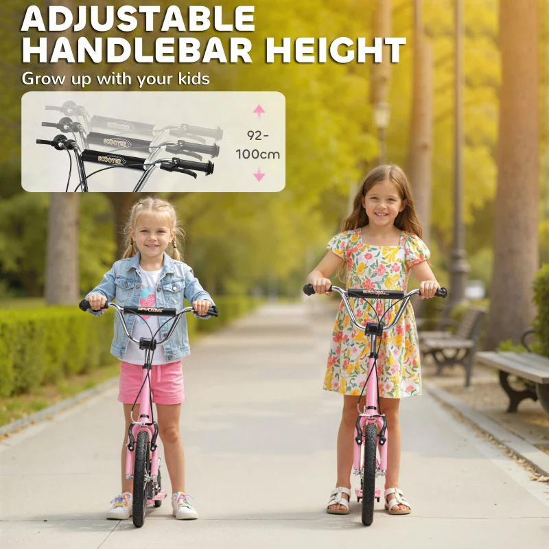 HOMCOM Kick Scooter for Children 5+ Years, Adjustable Height, with Large Inflatable Wheels, Dual Brakes - Pink