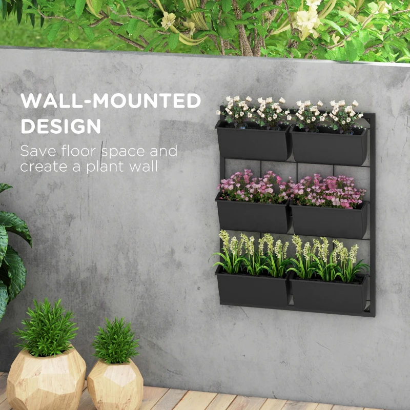 Outsunny 3-Tier Wall Planter with 6 Pots for Indoor and Outdoor Use, Hanging Plant Holder, Self Draining Wall Mounted Planter
