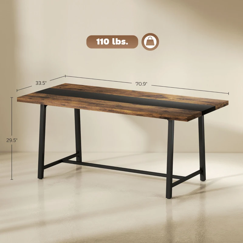 HOMCOM Industrial Kitchen Table for 8 People, 70.9" Long Dining Table with Large Tabletop and Steel Legs for Dining Room, Brown