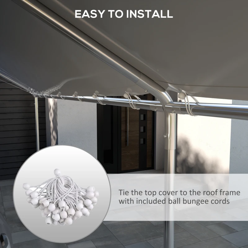 Outsunny 10 x 20ft Carport Roof, UV Resistant Canopy Replacement Cover with Ball Bungee Cords, White