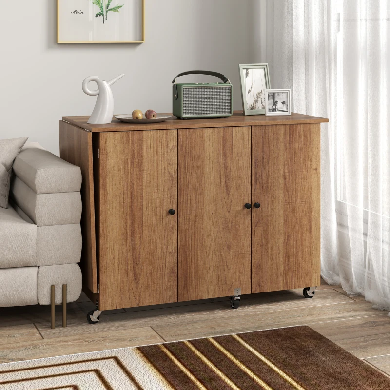 HOMCOM Sewing Machine Table with Drop Leaf, Folding Craft Table with 2 Doors and Adjustable Shelf for Small Spaces, Brown