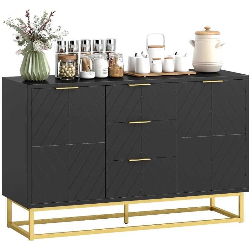 HOMCOM Sideboard Storage Cabinet with 3 Drawers, Adjustable Shelves and Doors, Kitchen Buffet Cabinet for Dining Room, Black