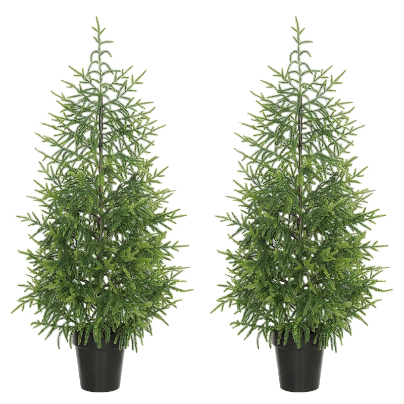 HOMCOM Set of 2 Artificial Christmas Tree, 4 ft Norflok Pine Xmas Tree with 133 Molded Tips and Pot Base, Easy Assembly, Green