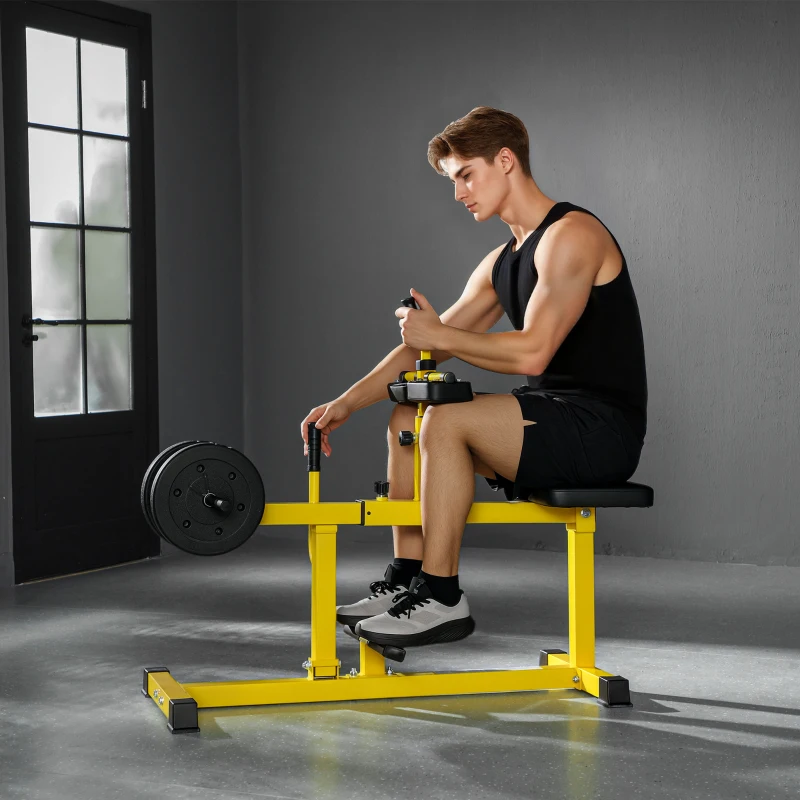 Soozier Adjustable Steel Seated Calf Raise Exercise Strength Training Gym Equipment, Yellow