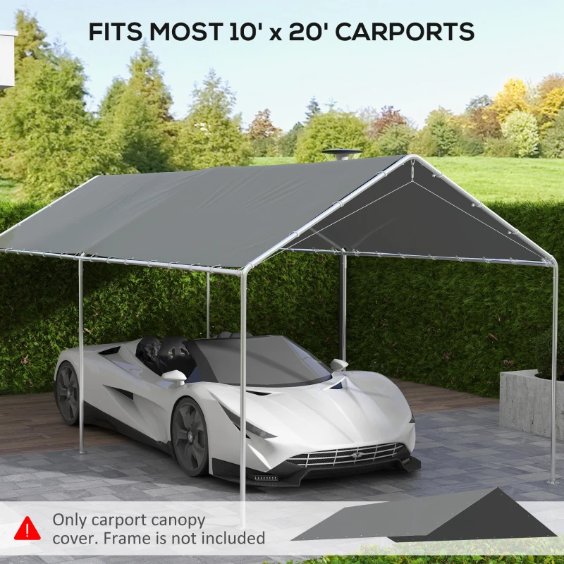 Outsunny 10 x 20ft Carport Roof, UV Resistant Canopy Replacement Cover with Ball Bungee Cords, Dark Gray