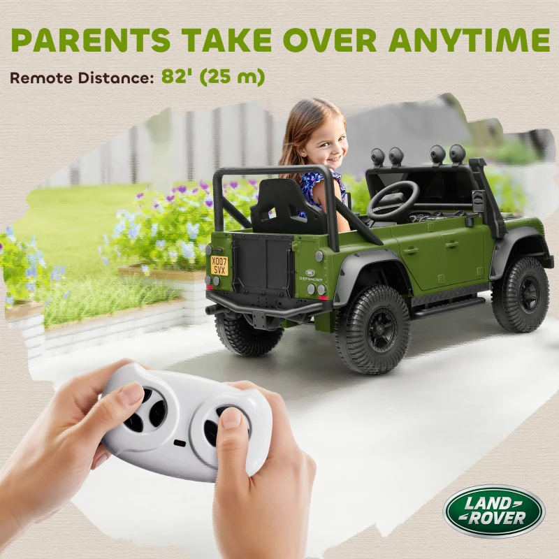 Qaba Land Rover Licensed Kids Ride on Truck with Remote Control, Spring Suspension, LED Lights, 3 Speed, Dark Green