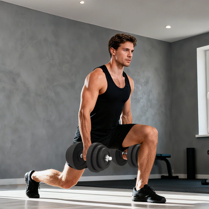 Soozier Adjustable 2 x 44lbs Weight Dumbbell Set for Weight Fitness Training Exercise Fitness Home Gym Equipment, Black (Pair)