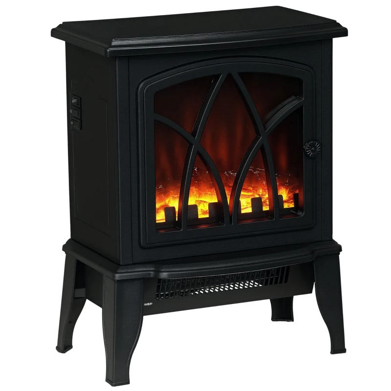 HOMCOM Electric Fireplace Heater, Freestanding Fireplace Stove with Realistic Flames Overheating Protection 750W/1500W, Black