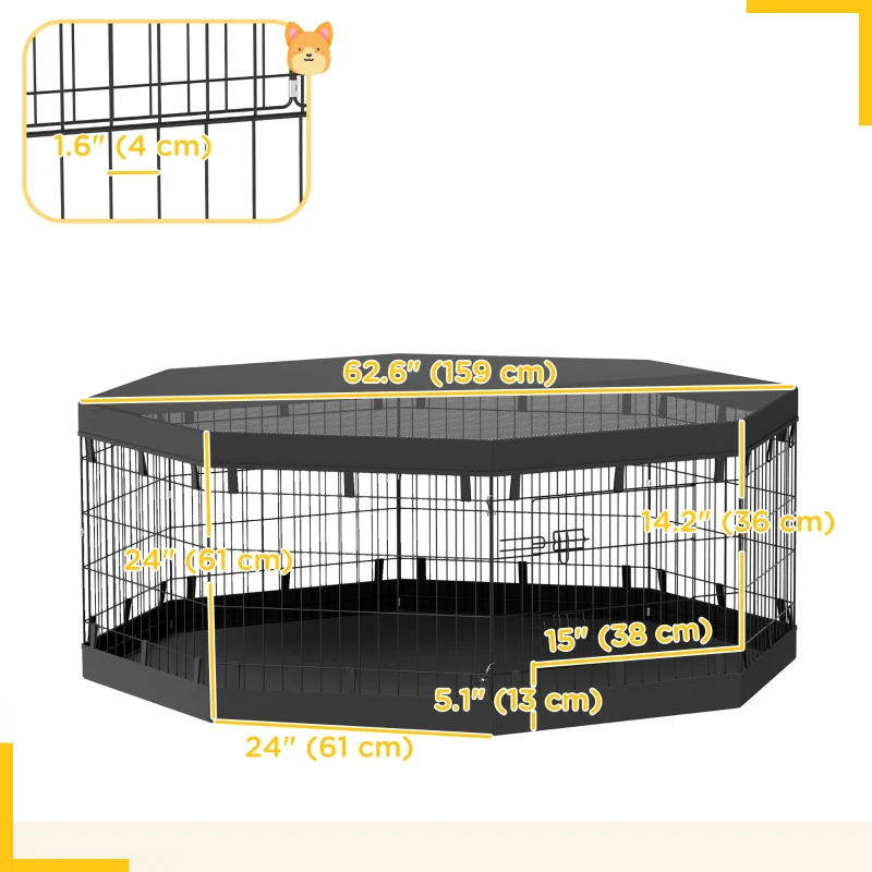 PawHut 8 Panels Foldable Dog Playpen with Bottom Pad & Top Cover, 24" High
