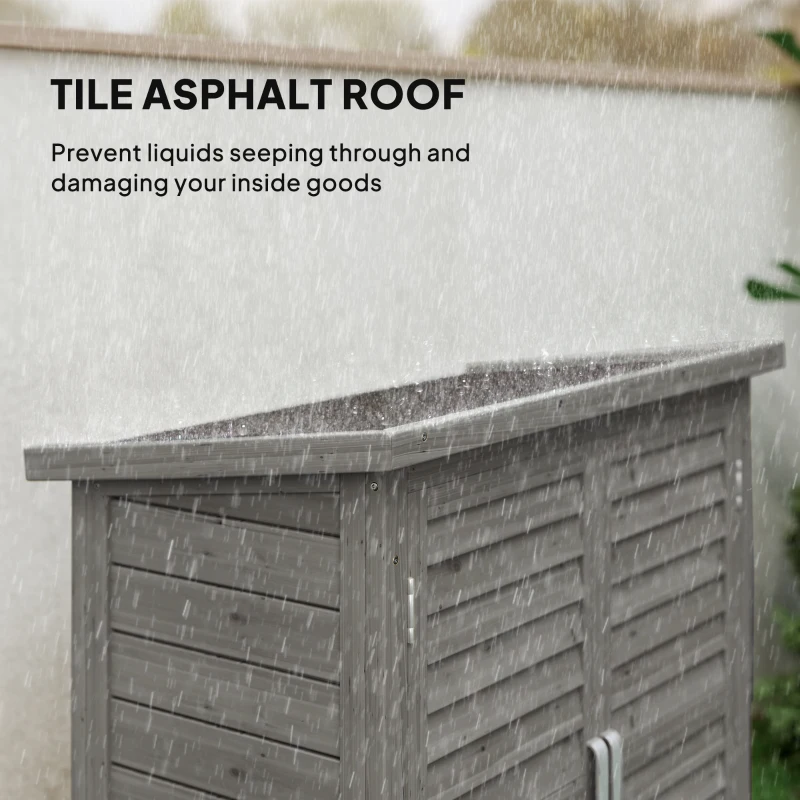 Outsunny Wooden Garden Storage Shed Kit Wood Garage Tool Organisation Cabinet with 2 Door , 34" x 18" x 38", Grey