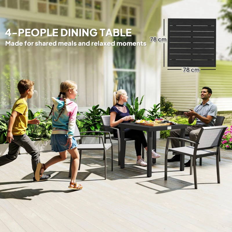 Outsunny Patio Dining Table for 4, Square Aluminum Outdoor Table for Garden Lawn Backyard, Black