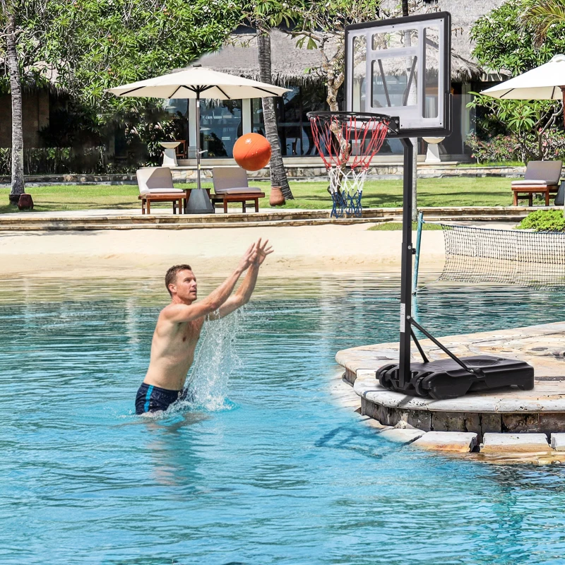 Soozier Portable Basketball Hoop System Stand Goal Pool Side with Height Adjustable 3FT-4FT, 32'' Backboard