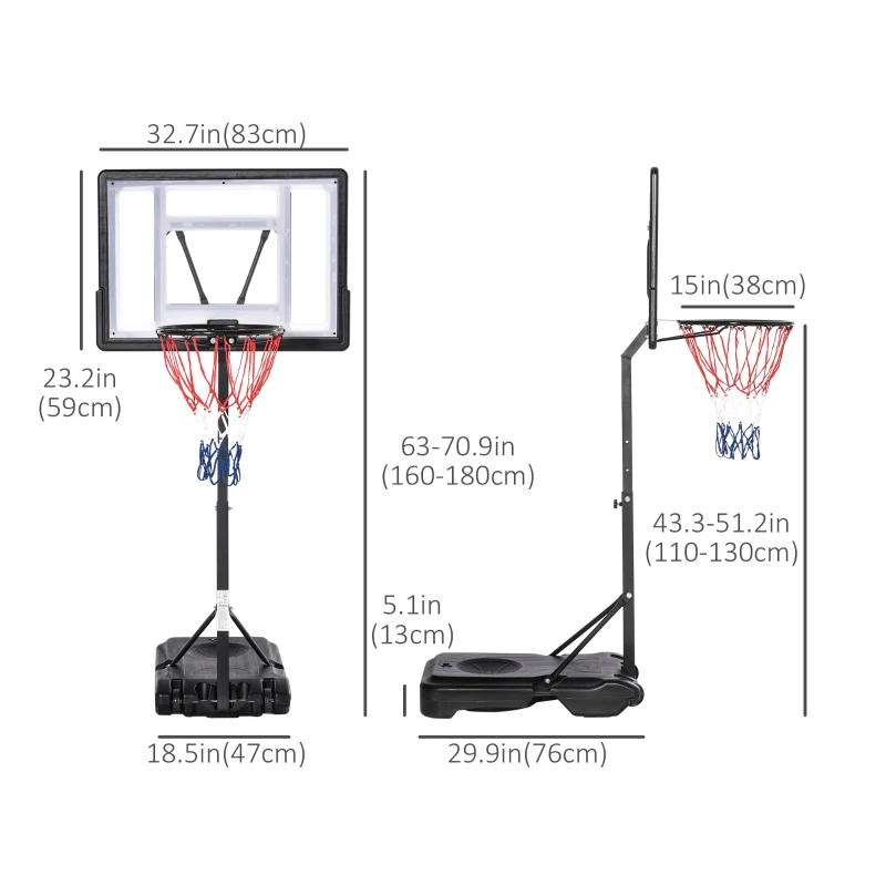 Soozier Portable Basketball Hoop System Stand Goal Pool Side with Height Adjustable 3FT-4FT, 32'' Backboard