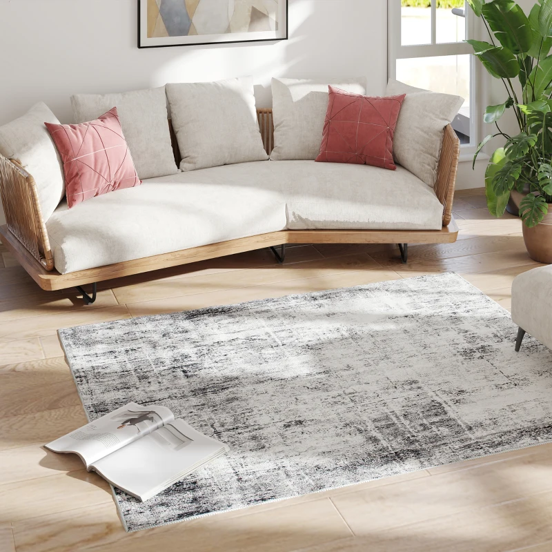 HOMCOM Area Rug for Living Room 5x7, Modern Abstract Machine Washable Rug, Non-Slip Carpet for Bedroom, Dining Room, Grey
