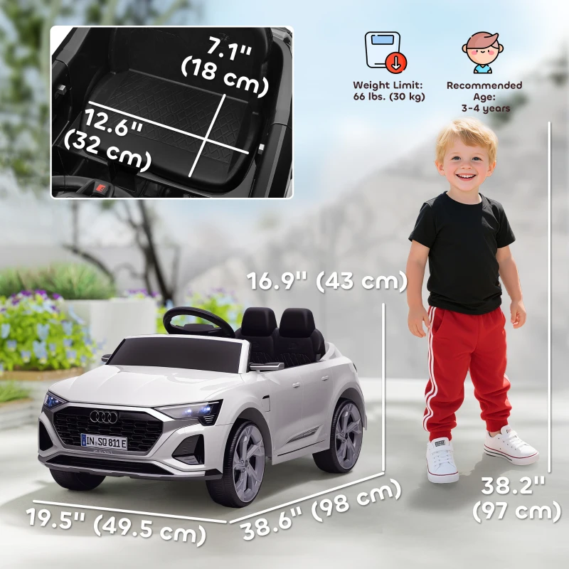 Qaba 12V Battery Powered Kids Electric Car, Audi Q8 etron Sportback Licensed Ride on Car w/ Remote Control, White