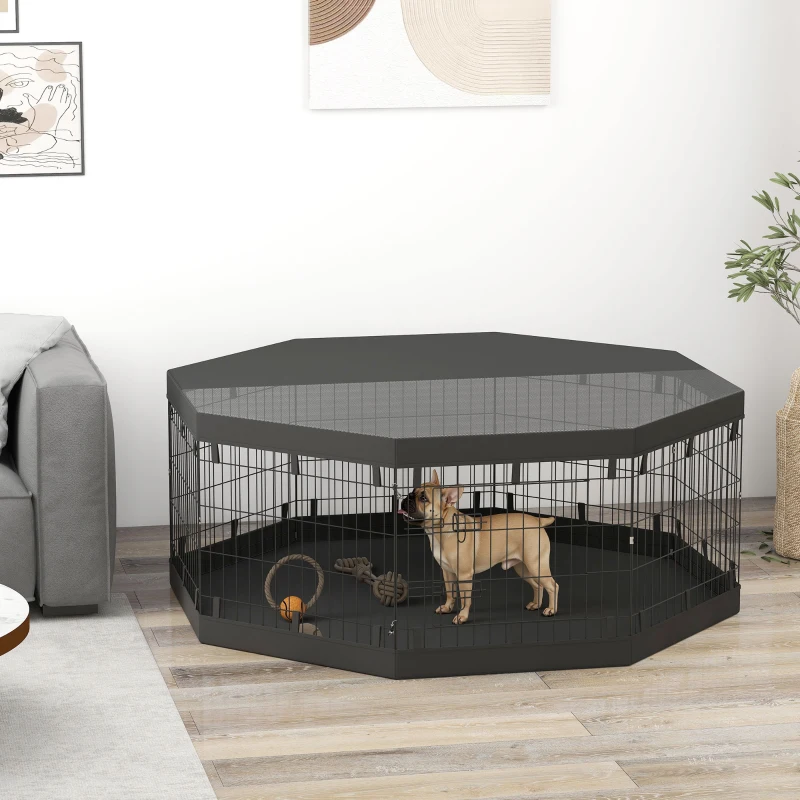 PawHut 8 Panels Foldable Dog Playpen with Bottom Pad & Top Cover, 24" High