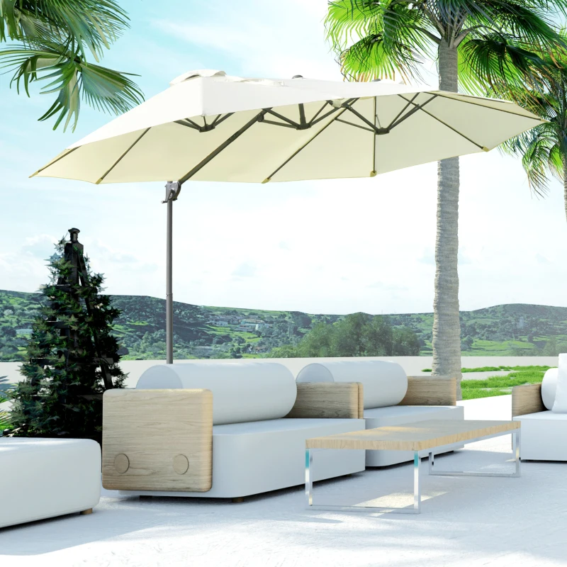 Outsunny Outdoor Patio Umbrella Offset Cantilever Umbrella with Twin Canopy Sunshade Umbrella with Lift Beige