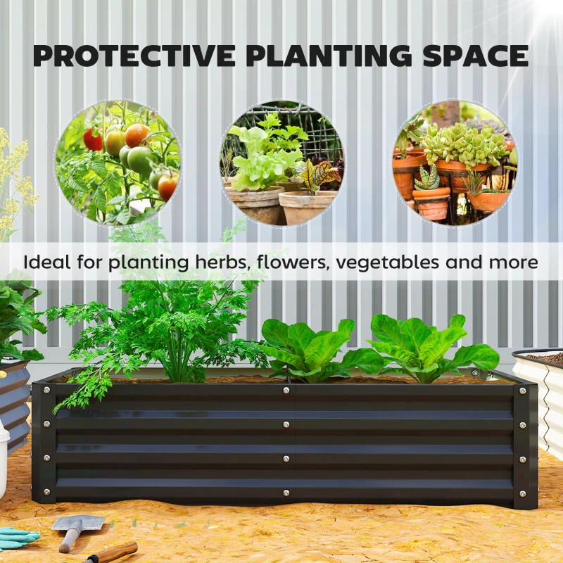 Outsunny Galvanized Raised Garden Bed, Outdoor Planter Box for Vegetables, Flowers, Herbs, 4' x 2' x 1', Black