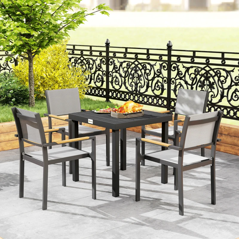 Outsunny Patio Dining Table for 4, Square Aluminum Outdoor Table for Garden Lawn Backyard, Black