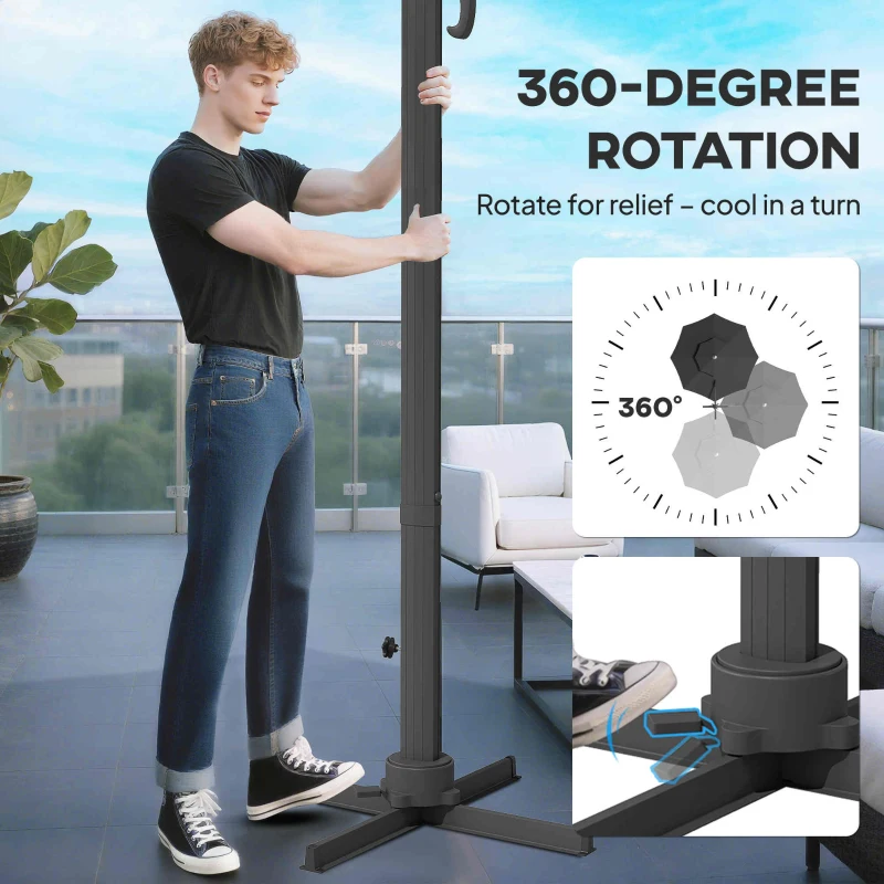 Outsunny 11ft Outdoor Cantilever Umbrella Rotatable Sun Shade Aluminum Market Umbrella with Adjustable Angle & Double-top Canopy for Backyard, Poolside, Lawn and Garden Dark Grey