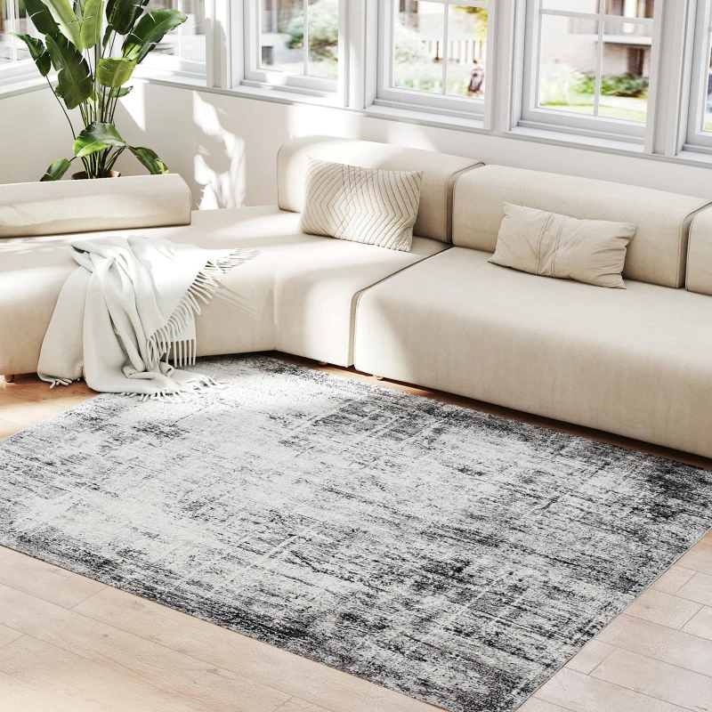 HOMCOM Area Rug for Living Room 5x7, Modern Abstract Machine Washable Rug, Non-Slip Carpet for Bedroom, Dining Room, Grey