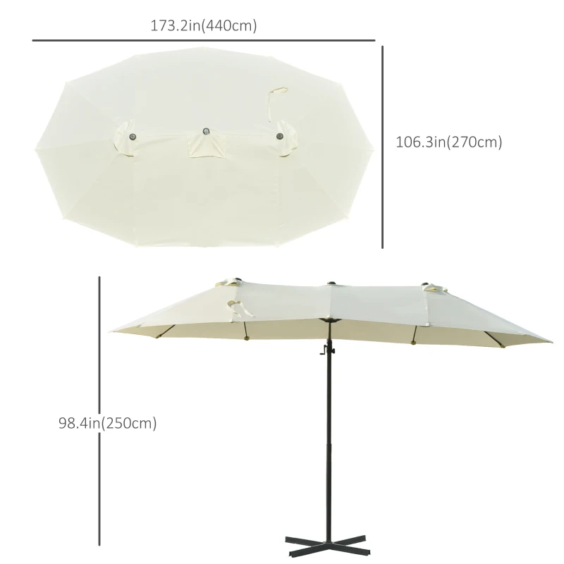 Outsunny Outdoor Patio Umbrella Offset Cantilever Umbrella with Twin Canopy Sunshade Umbrella with Lift Beige