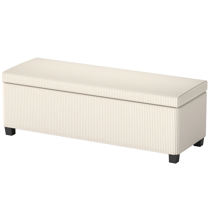 HOMCOM 47 Inches Storage Ottoman Bench, Foot Rest with Legs, End of Bed Bench, Corduroy Storage Chest for Living Room, Beige