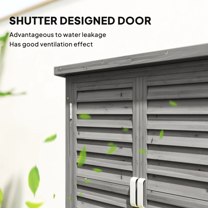Outsunny Wooden Garden Storage Shed Kit Wood Garage Tool Organisation Cabinet with 2 Door , 34" x 18" x 38", Grey