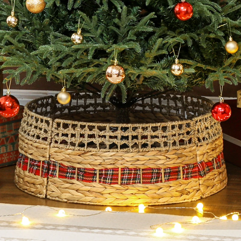 HOMCOM 23 inch Rustic Christmas Tree Skirt, Water Hyacinth Christmas Tree Collar for Party, Holiday, Home Decoration, Natural