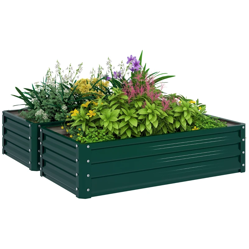 Outsunny 4' x 2' x 1' Raised Garden Bed, Set of 2 Galvanized Planter Box for Vegetables, Flowers, Herbs, Green