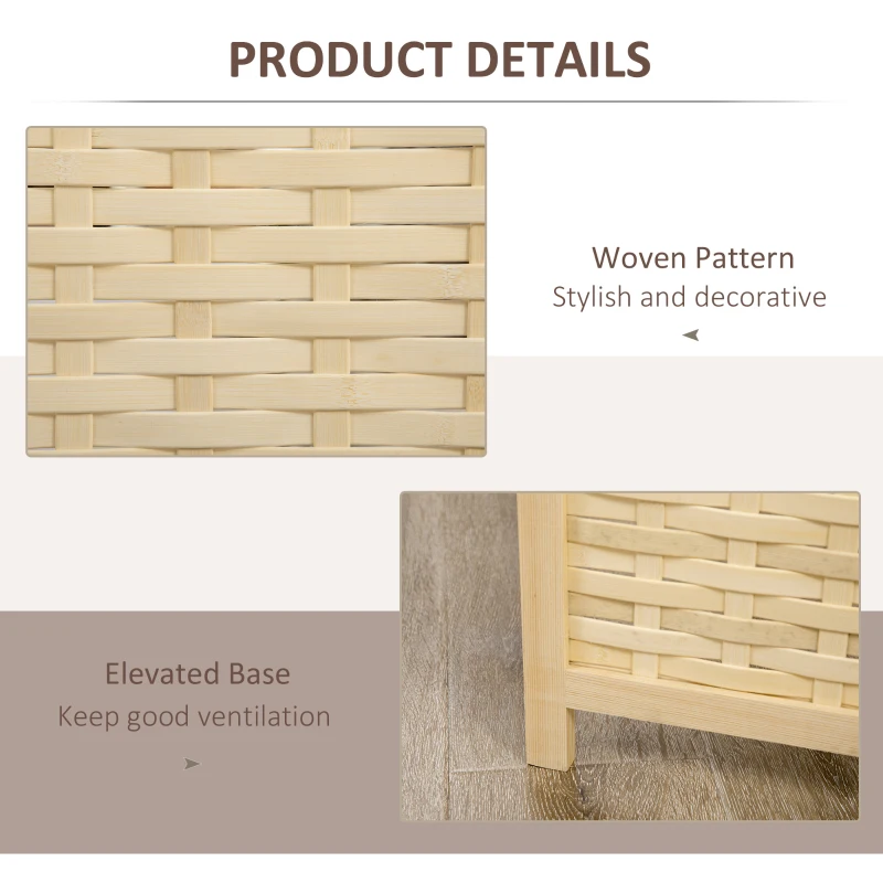 HOMCOM 4-Panel Room Divider, 5.6 FT Bamboo Freestanding Folding Privacy Screen for Indoor Bedroom Office, Natural Wood