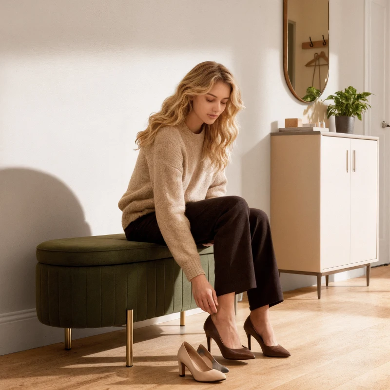 HOMCOM Upholstered Bedroom Bench, Channel Tufted Ottoman Bench with Thick Padding and Metal Legs, Dark Green