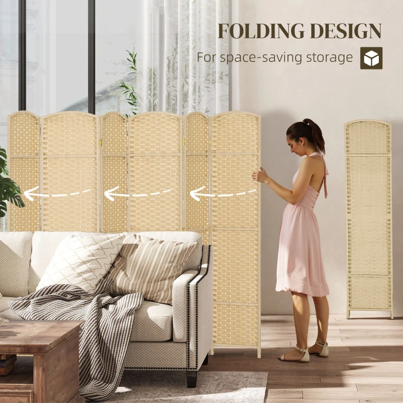 HOMCOM Folding Room Divider Screen 6 Panel 5.6' Tall Privacy Screen Freestanding Room Partition for Home Office, Beige