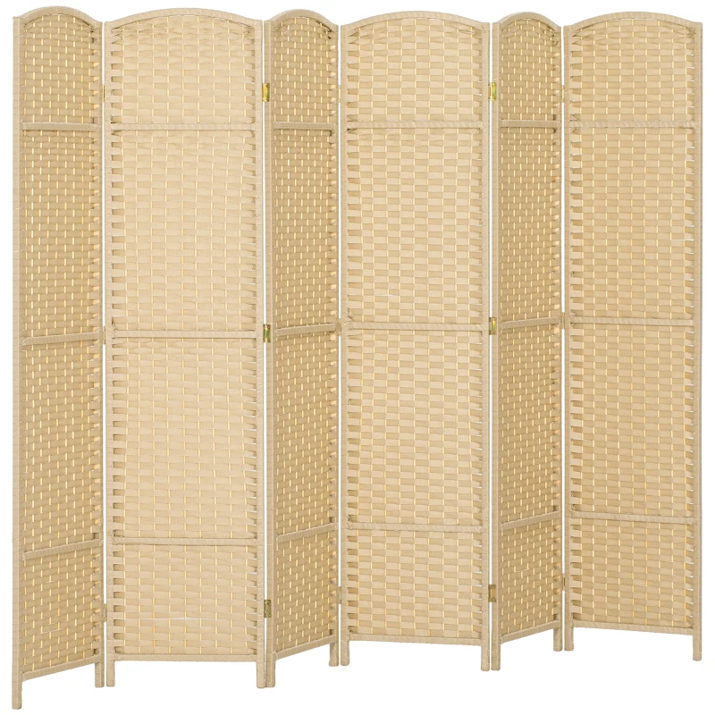 HOMCOM Folding Room Divider Screen 6 Panel 5.6' Tall Privacy Screen Freestanding Room Partition for Home Office, Beige