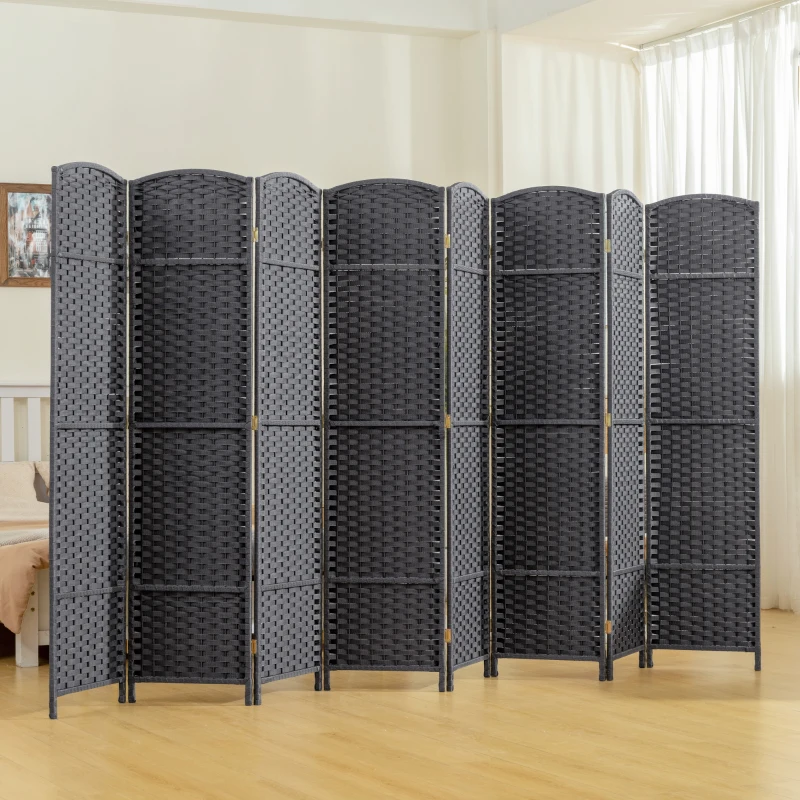 HOMCOM Folding Room Divider Screen 8 Panel 5.6' Tall Privacy Screen Freestanding Room Partition for Home Office, Charcoal Gray