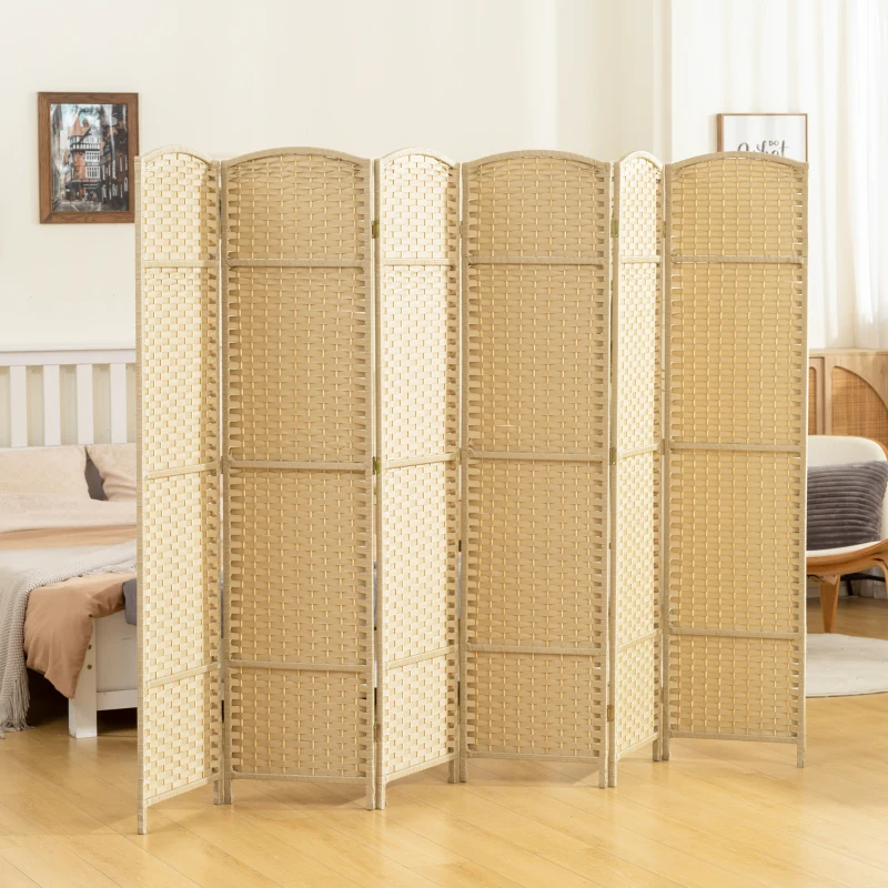 HOMCOM Folding Room Divider Screen 6 Panel 5.6' Tall Privacy Screen Freestanding Room Partition for Home Office, Beige