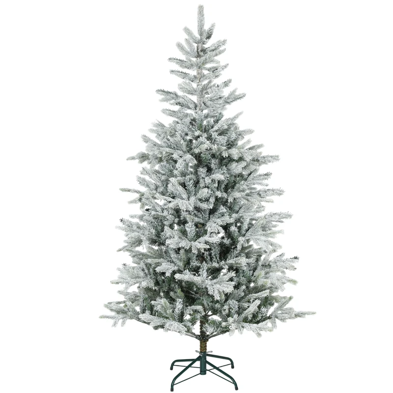 HOMCOM 6 ft Artificial Frosted Christmas Tree with Realistic Branches, Wide Full Spruce, Hinged Xmas Tree, Easy Assembly