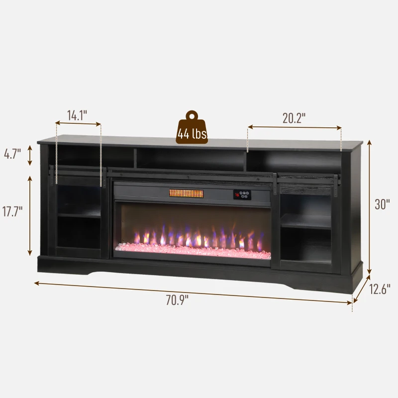HOMCOM Fireplace TV Stand for TVs Up to 80 Inch, TV Console with Electric Fireplace, Open Storage and Side Cabinets, Black