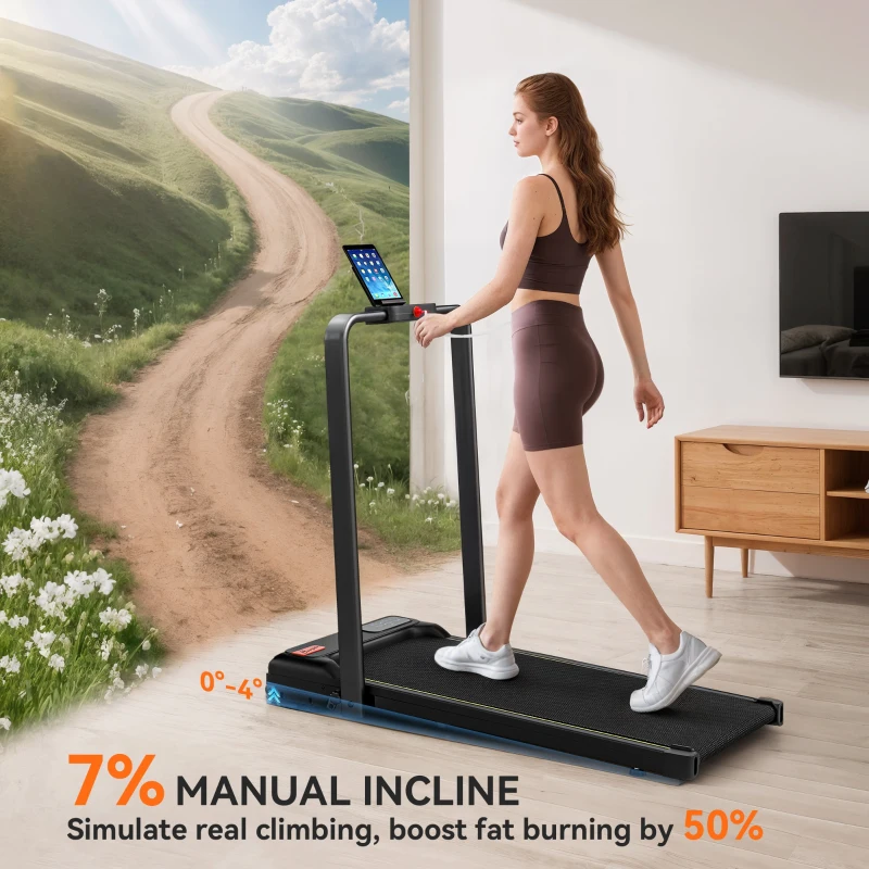 Soozier Walking Pad Treadmill, 0.6–6.2mph Foldable Under Desk Treadmill with Incline, Wheels, LED Display and Remote Control