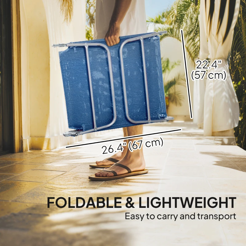 Outsunny Outdoor Lounge Chair, Portable Adjustable Reclining Seat Folding Chaise Lounge Patio Camping Beach Tanning Chair Bed with Pillow, Dark Blue