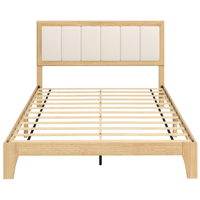 HOMCOM Full Bed Frame with Headboard Full Size Platform Bed Frame with Wooden Slats No Box Spring Needed Easy Assembly Oak