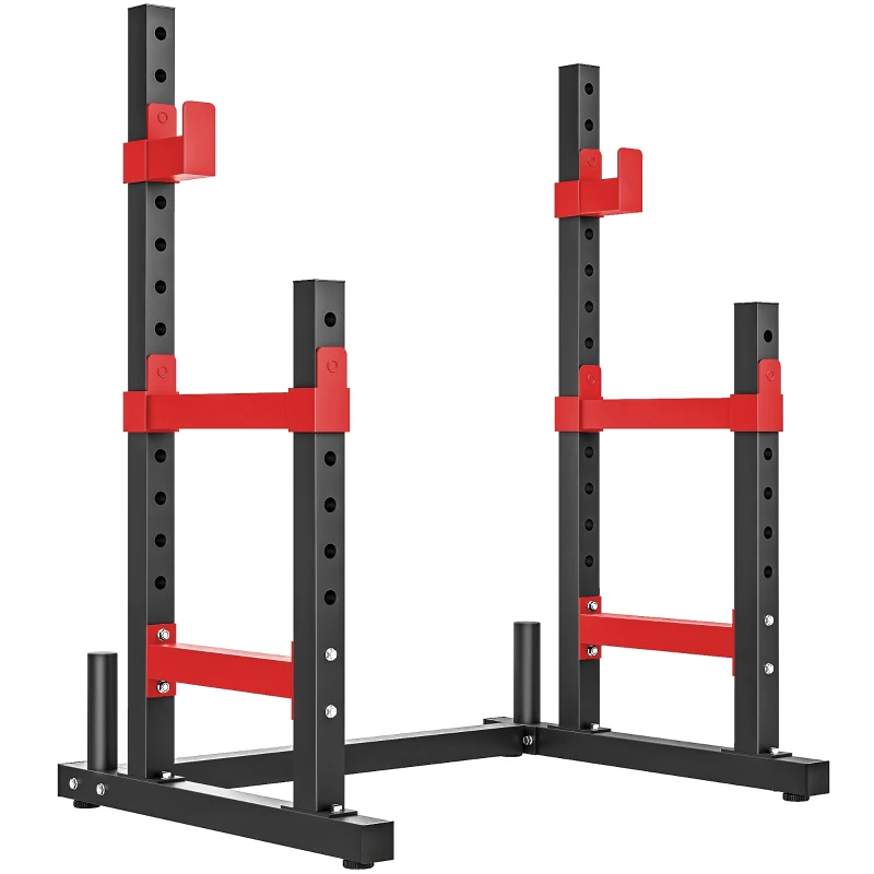Soozier Adjustable Squat Rack, 660lbs Multi-Functional Bench Press Rack for Weight Lifting Home Gym Strength Training, Red