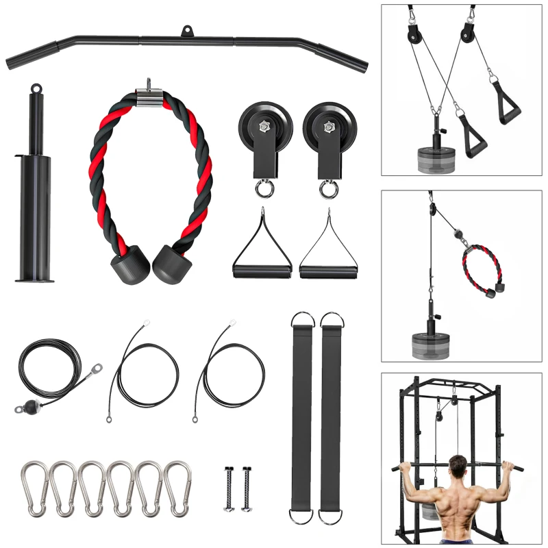 Soozier Weight Cable Pulley System for Home Gym with Universal Loading Pin for LAT Pull Down, Biceps Curl Workout, Red