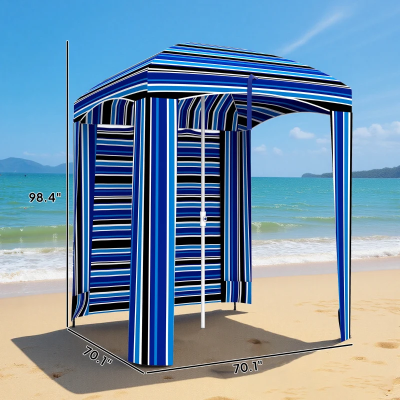 Outsunny 5.8' x 5.8' Cabana Umbrella with Walls, Vents, Ruffles, Carry Bag, Beach Umbrella, Blue Stripe