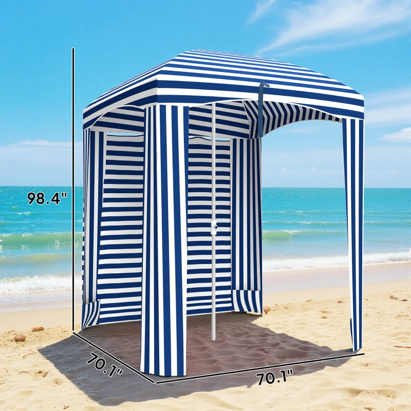 Outsunny 5.8' x 5.8' Cabana Umbrella with Walls, Vents, Ruffles, Carry Bag, Beach Umbrella, Blue White Stripe