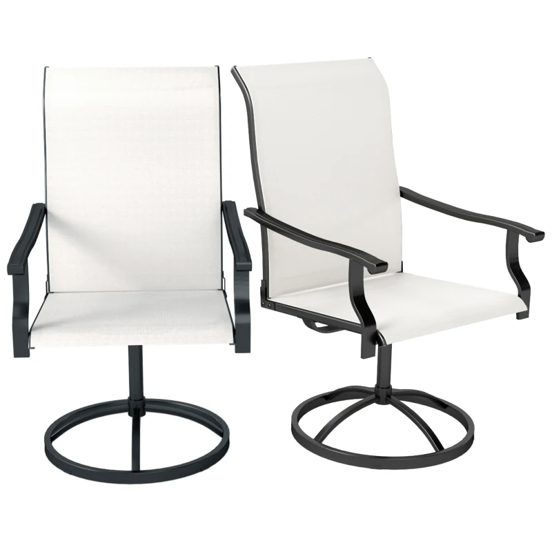 Outsunny Patio Swivel Chairs Set of 2, High Back Patio Dining Chairs with All-Weather Mesh for Backyard, Lawn, Garden, Cream